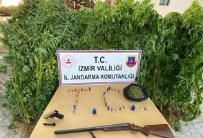 İzmir'de 10 ilçede düzenlenen uyuşturucu operasyonlarında gözaltına alınan 54 şüpheliden 12'si cezaevine gönderildi. Adreslerde yapılan aramalarda 854 uyuşturucu hap, 26 gram metamfetamin, 16,5 gram esrar, 53 gram eroin, 40 gram afyon sakızı, 871 kök Hint keneviri, 3 tabanca, av tüfeği, hassas terazi ve suçtan elde edildiği değerlendirilen 105 bin lira ele geçirildi. ( İzmir İl Jandarma Komutanlığı - Anadolu Ajansı )