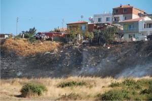 Örnekkent'te kuru otlar tutuştu