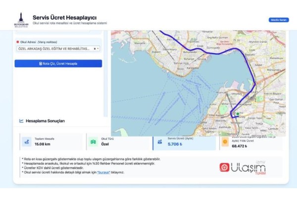 Servis ücretleri web sitesinden hesaplanacak