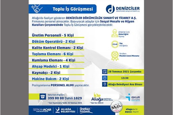DENİZCİLER DÖKÜMCÜLÜK ELEMAN ALACAK