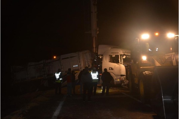 SOYA FASULYESİ YÜKLÜ TIR DEVRİLDİ